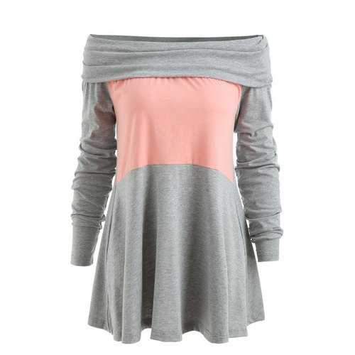 Off The Shoulder Color Block Top - Gray S