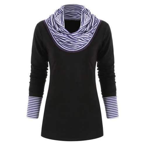 Striped Panel Long Sleeve Top - Black M