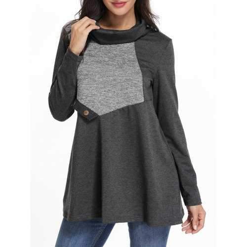 Cowl Neck Contrast Tunic T Shirt - Dark Gray M