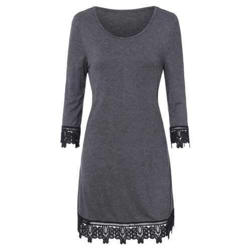 Lace Trim Mini Sheath Dress - Gray M