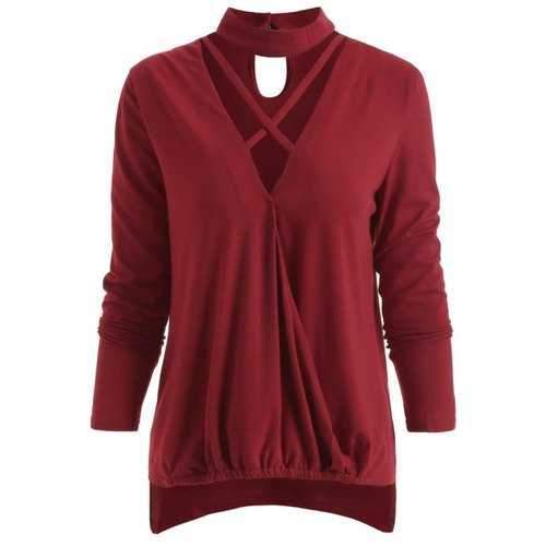 Criss Cross Surplice T-shirt - Red Wine S