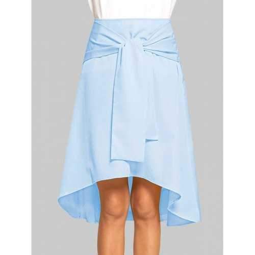 Tie Front High Low Skirt - Light Sky Blue S