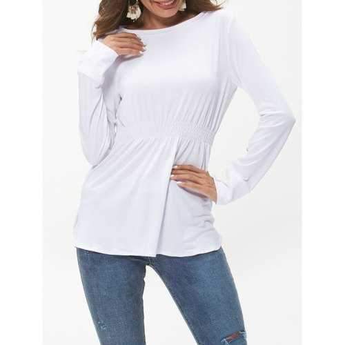 Smocked Long Sleeve T Shirt - White Xl