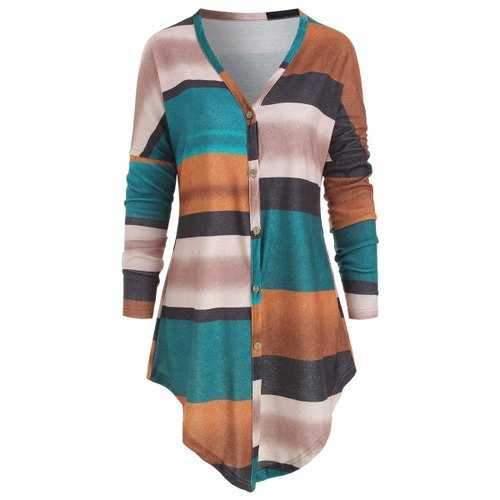 Striped Button Up Knotted Top - Multi-a S