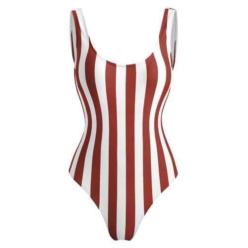 Stripe High Cut One-piece Swimwear - Cherry Red M