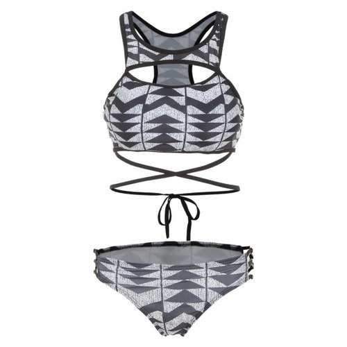 Geometry Cut Out Criss Cross Bikini Set - L