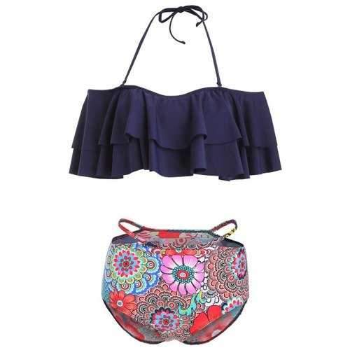 Tier Flounce Flower Bikini Set - Lapis Blue 2xl