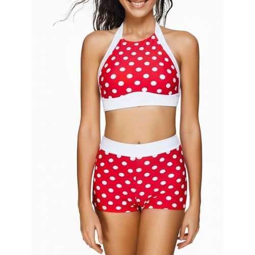 Polka Dot Piping Bikini and Boyshort Bottom - Red M