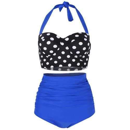 Polka Dot Ruched Padded Bikini Set - Blue M