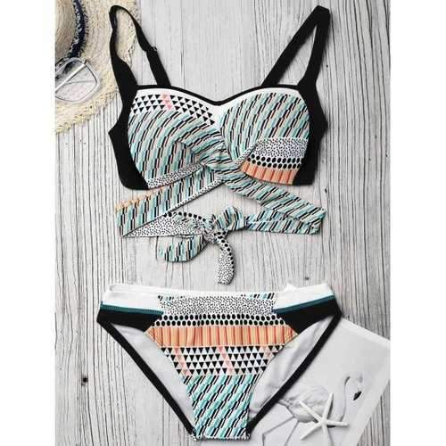 Geometric Printed Padded Bikini Set - S