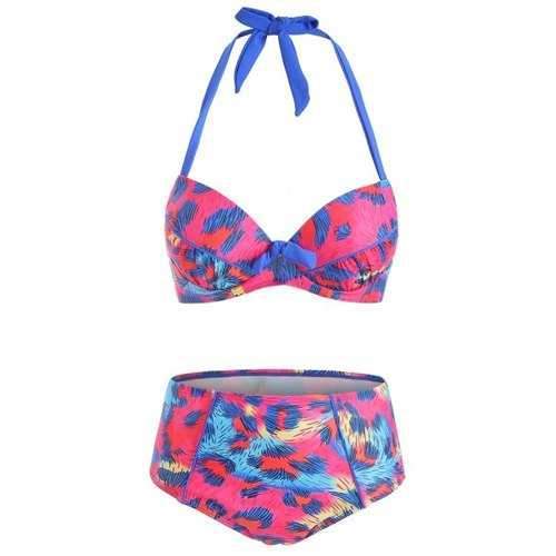 Knotted Printed Underwire Bikini Set - Xl