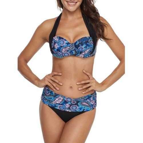 Halter Paisley Print Bikini Set - Multi-b M