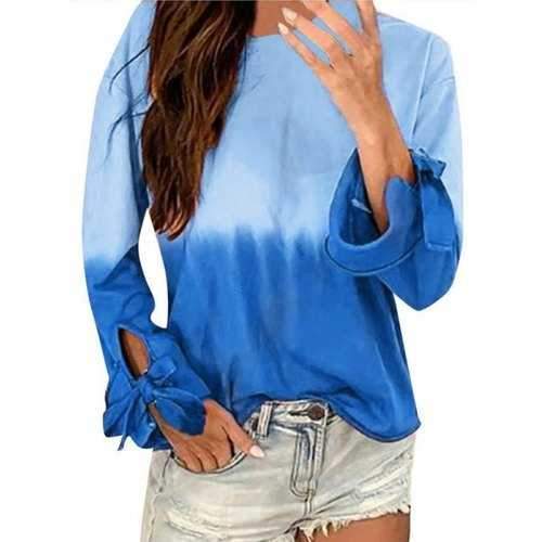 Ombre Long Sleeve Tie Cuff Tee - Blue L