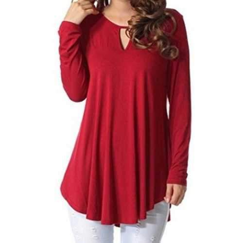 Keyhole Long Sleeve Top - Red S