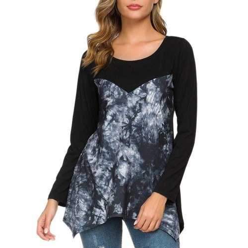 Tie Dye Asymmetrical Long Sleeve Top - Black 2xl