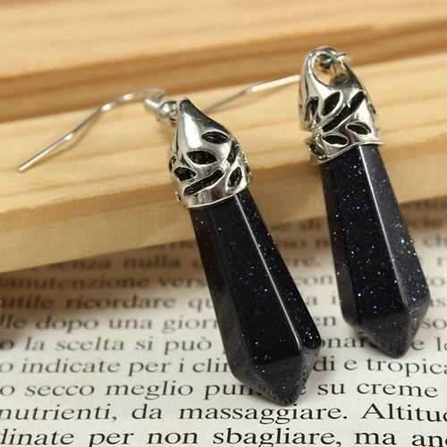 Vintage Hexagonal Pendulum Gemstone Column Dangle Earrings Eardrop