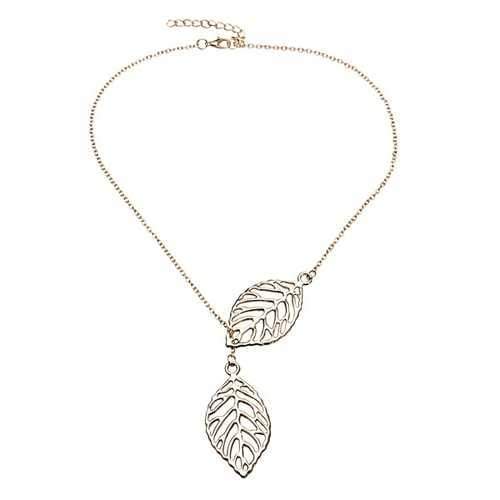 Vintage Gold Silver Big Leaf Pendant Clavicle Chain Necklace For Women