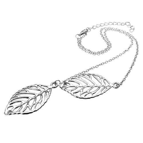 Vintage Gold Silver Big Leaf Pendant Clavicle Chain Necklace For Women