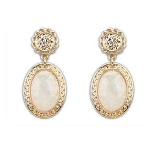 Hollow Flower Water Drop Oval Gem Dangle Earrings For Women