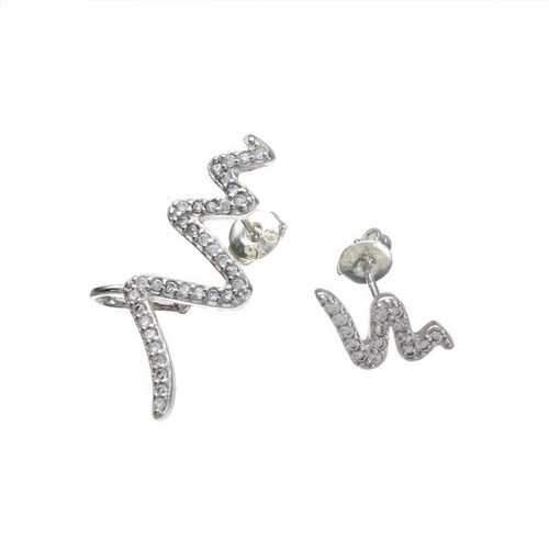 1set 925 Silver 18K Gold Plated Zircon Asymmetric Lightning Earrings