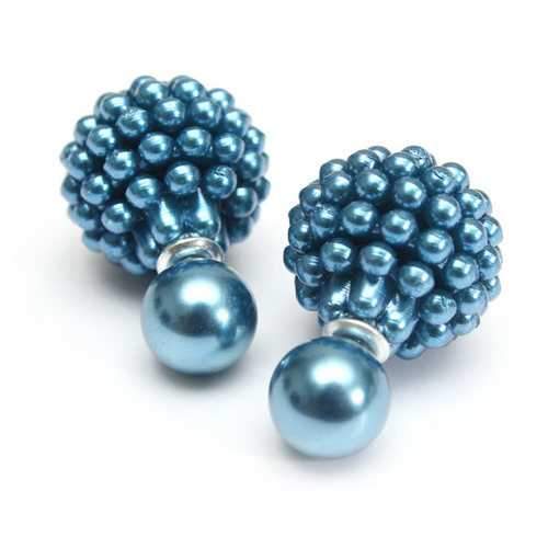 Elegant Double Side Pearl Earrings Bead Ball Ear Studs For Women