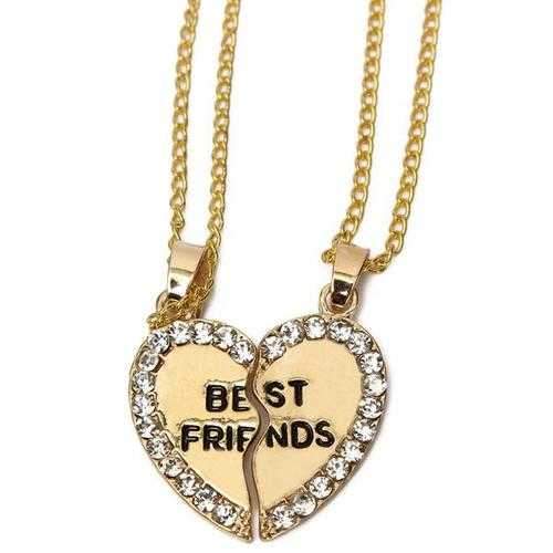 Rhinestone Broken Heart Double Parts Best Friend Pendant Necklaces