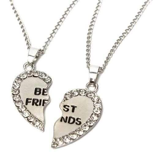 Rhinestone Broken Heart Double Parts Best Friend Pendant Necklaces