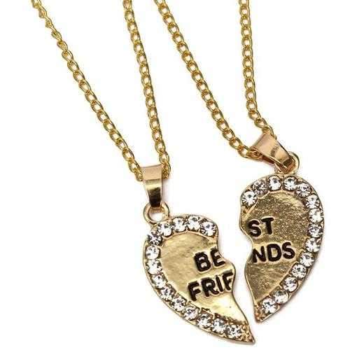 Rhinestone Broken Heart Double Parts Best Friend Pendant Necklaces