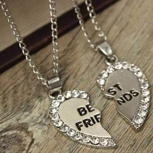 Rhinestone Broken Heart Double Parts Best Friend Pendant Necklaces