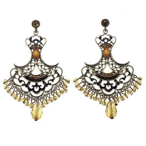 Vintage Rhinestone Crystal Hollow Beads Tassel Earrings Ear Drops