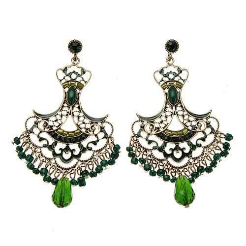 Vintage Rhinestone Crystal Hollow Beads Tassel Earrings Ear Drops