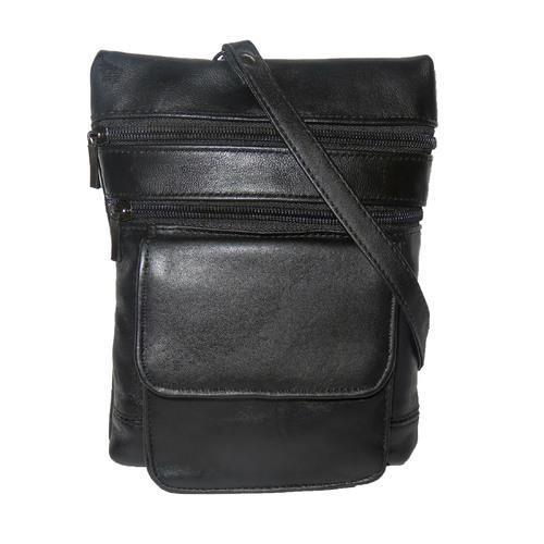 Black Leather Multi Pockets Cross-body w/Belt Loops