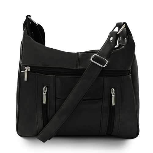 Leather Sleek Multi Pockets Shouler Handbag-Black Color