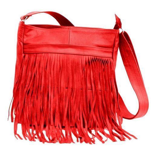 AFONiE Black Messenger Fringe Leather Handbag