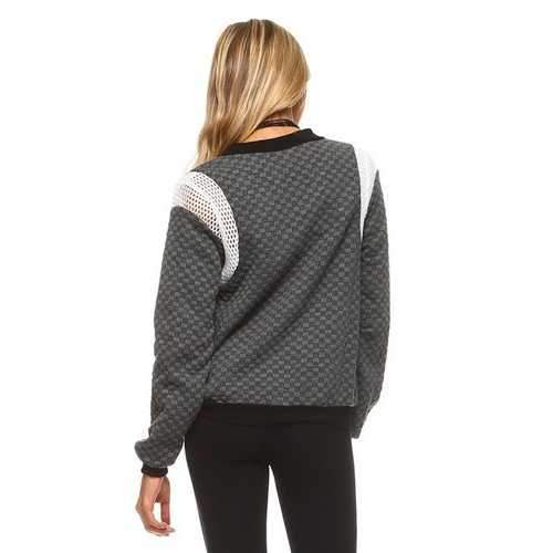 Women's Checkered Mesh Detail Bomber