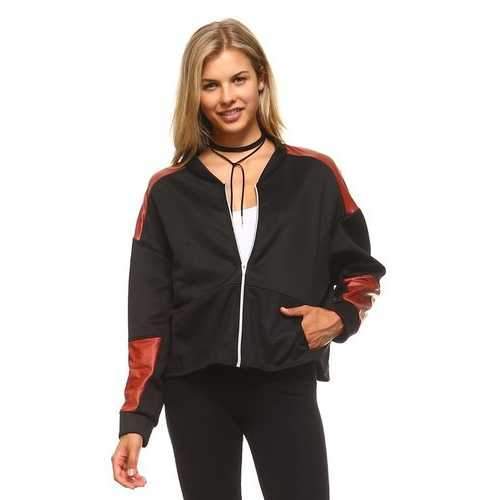 Women's Leather Patch Bomber Jacket