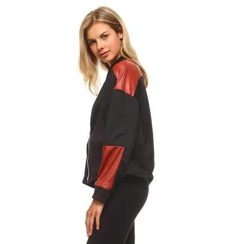 Women's Leather Patch Bomber Jacket