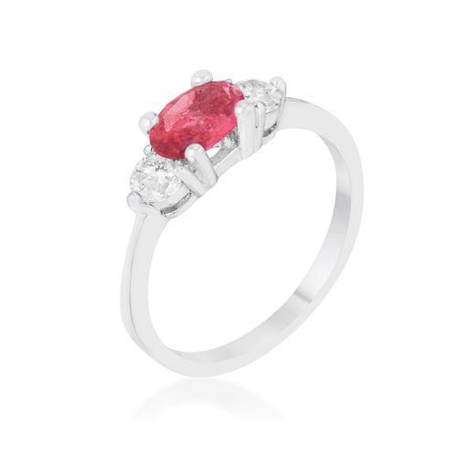 Miranna 1.2ct Fuchsia CZ Rhodium Classic Oval Ring