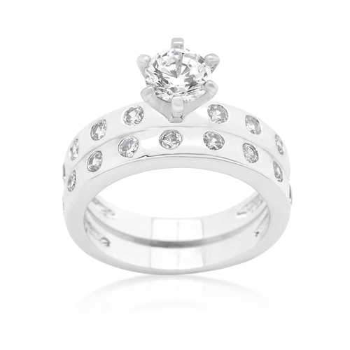 Bezel Set Round Cut Bridal Ring Set