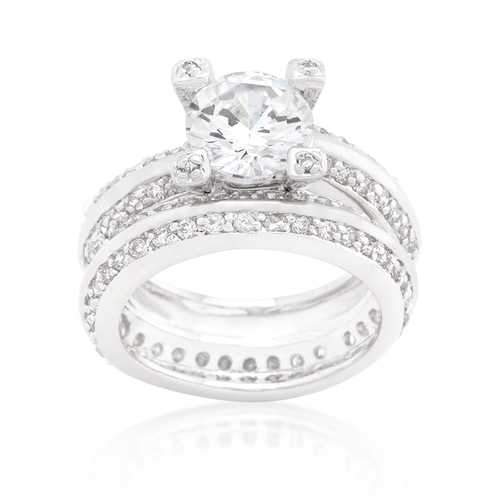 Cubic Zirconia Round Cut Pave Ring Set