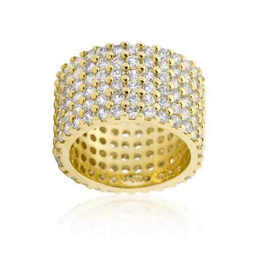 Goldtone Finishd Wide Pave Cubic Zirconia Ring