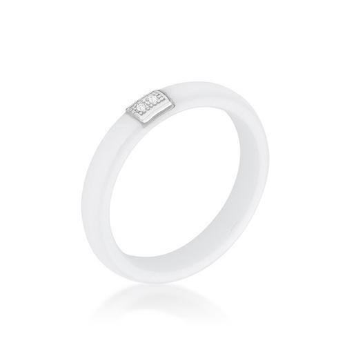 White Ceramic Band Ring With Cubic Zirconia