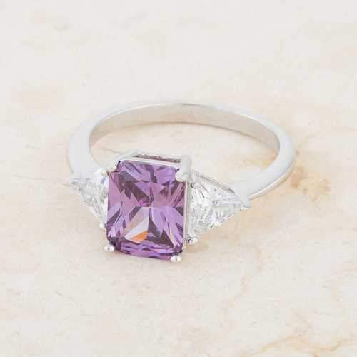 Classic Amethyst Rhodium Engagement Ring