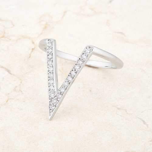 Michelle 0.2ct CZ Rhodium Delicate V-Shape Ring