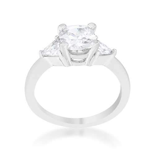 Shonda 1.8ct Clear CZ Rhodium Cushion Classic Statement Ring