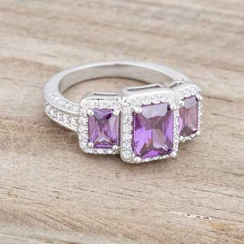 Rita 2.3ct Amethyst CZ Rhodium Classic Trio Ring