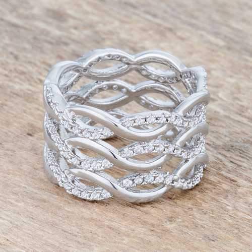 Contemporary 0.88ct CZ Rhodium Twist Wide Cocktail Ring