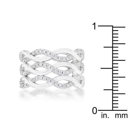 Contemporary 0.88ct CZ Rhodium Twist Wide Cocktail Ring