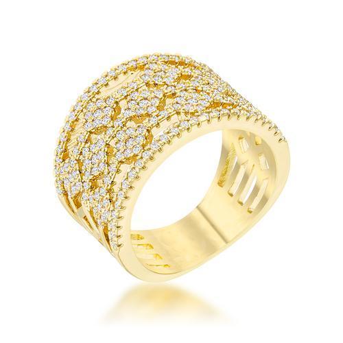 Marlene 0.6ct CZ 14k Gold Wide Band Cocktail Ring