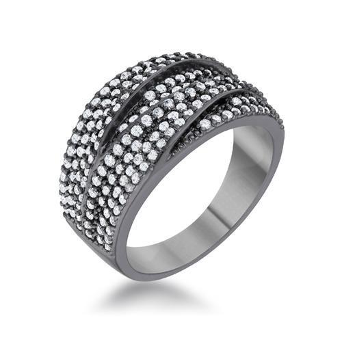 Kina 1.7ct Clear CZ Hematite Contemporary Cocktail Ring